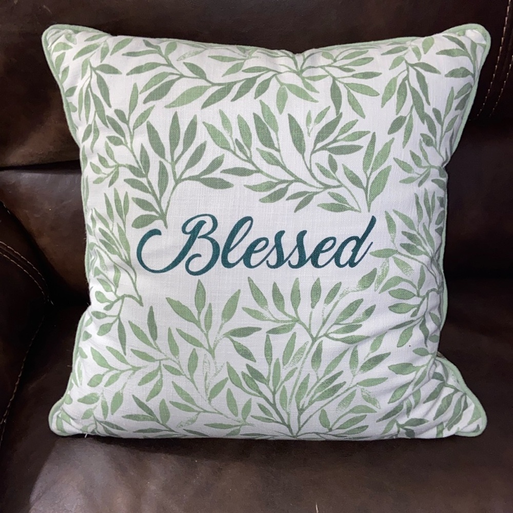 Like new Lacourte "blessed " embroidered floral Decorative Pillow